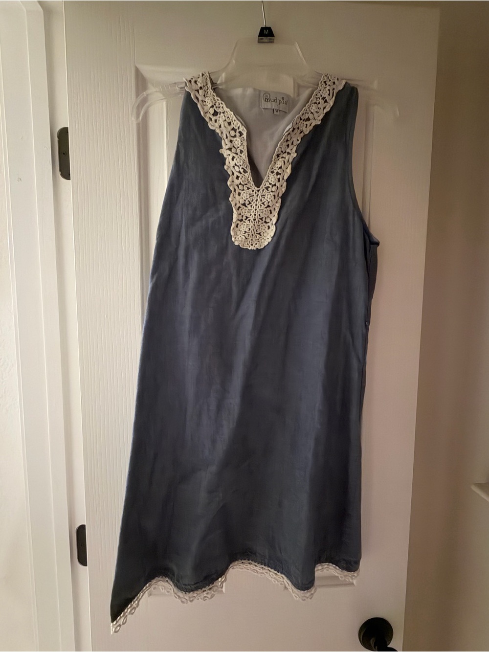 Womens mud pie denim Chambray Crochet-Trim Sleeveless Blue Dress
